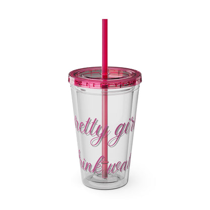 Pretty Girls Drink Water Tumbler with Straw, 16oz