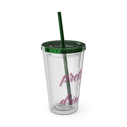 Pretty Girls Drink Water Tumbler with Straw, 16oz