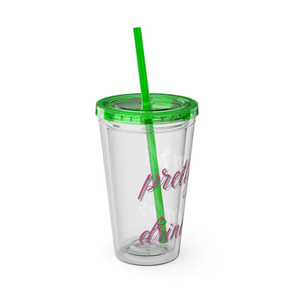 Pretty Girls Drink Water Tumbler with Straw, 16oz